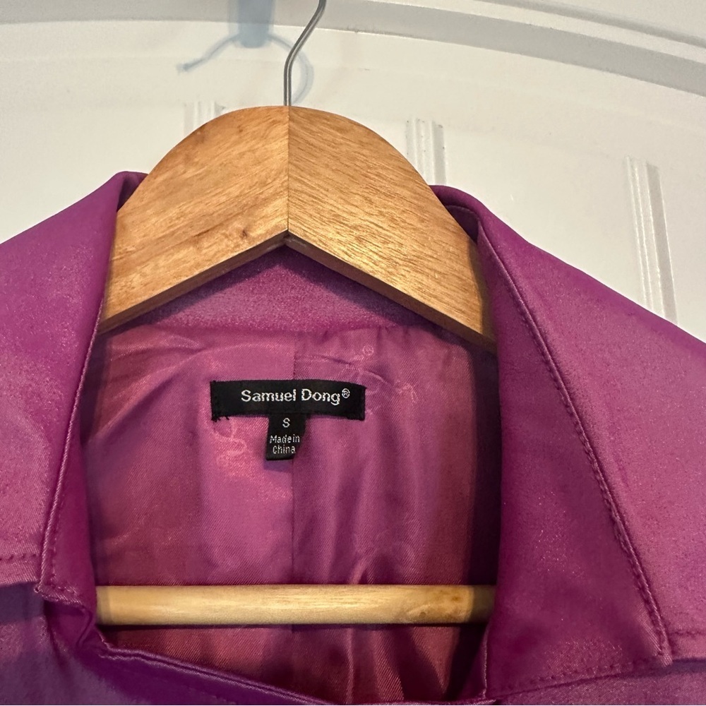 Samuel Dong Trench Coat Dress Ruffled Purple Magenta Bright Dopamine Size Small - Picture 6 of 8